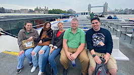 2022 London study abroad students on the River Thames by London Bridge
