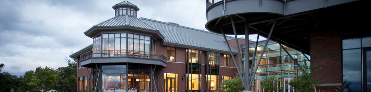 Photo of the Biederman Building and sculpture