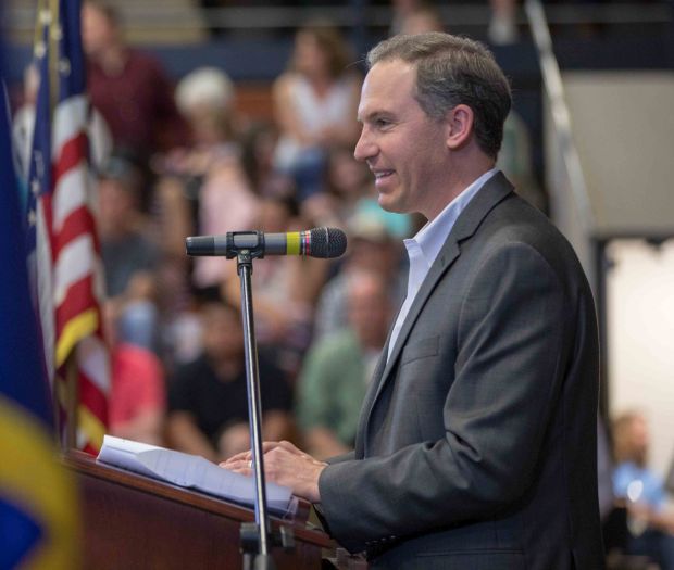 2018 Outstanding Alumni Trevor Tkach gives a speech at commencement