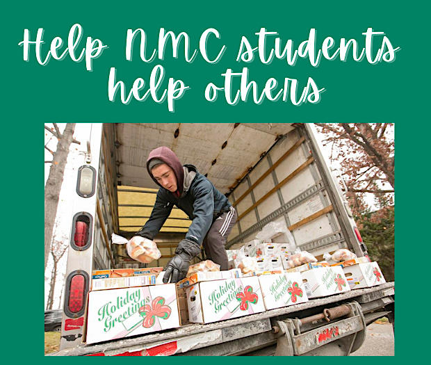 Food for Thought graphic with photo of an NMC student unloading a food truck
