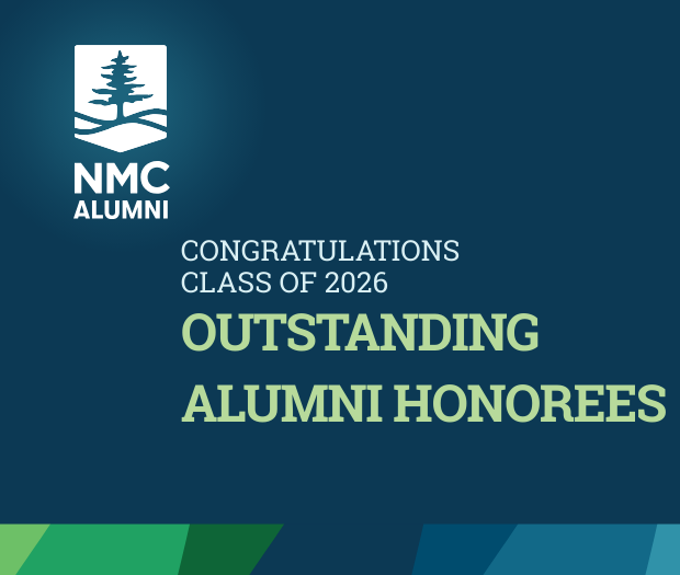 NMC Alumni logo with fireworks in the background