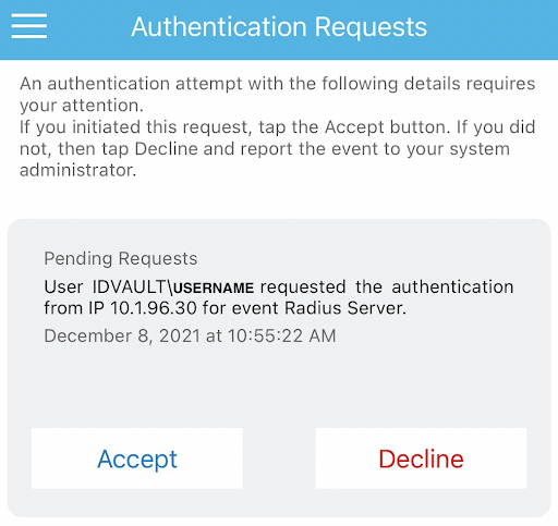 Advanced authentication request screen image