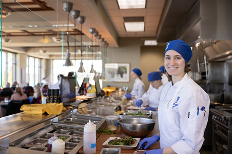 Great Lakes Culinary Institute program students working at Lobdell's Teaching Restaurant