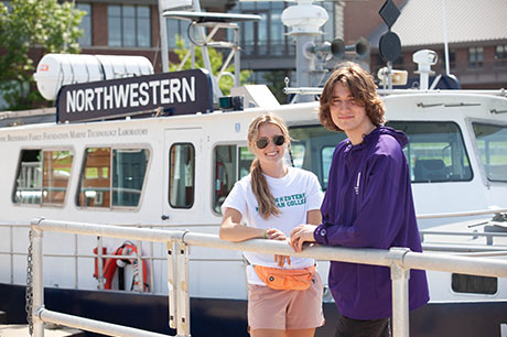 Great Lakes Water Studies Institute students in front of the research vessel Northwestern