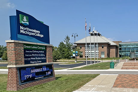 The NMC Great Lakes Campus building and sign