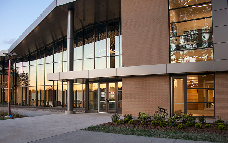 Photo of the Timothy J. Nelson Innovation Center at dusk