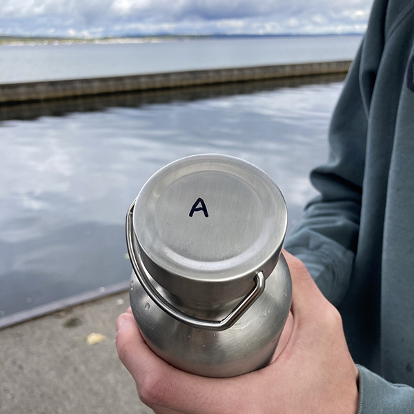 Closeup photo of a water sample bottle