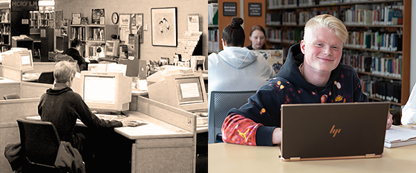 Old and new photos of NMC students using computers