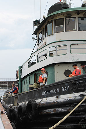 The Robinson Bay docks in the Great Lakes Maritime Academy's harbor