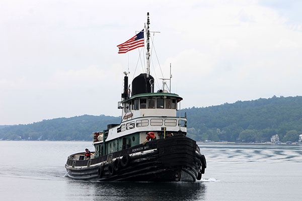 GLMA's new tugboat, the Robinson Bay, in West Grand Traverse bay