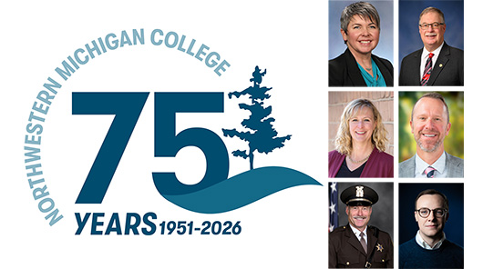 NMC 75th anniversary logo and photos of outstanding alumni class of 2026 honorees