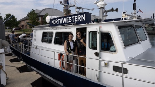 Two NMC water studies students aboard the Research Vessel Northwestern