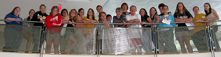High school students on a balcony