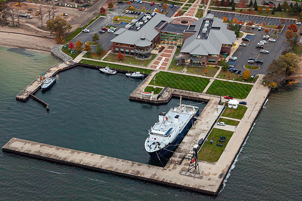 An aerial view of NMC's Great Lakes Campus