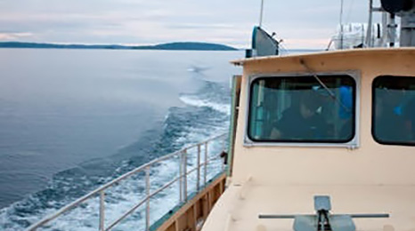 The NMC Water Studies research vessel Northwestern under way on the west arm of Grand Traverse Bay