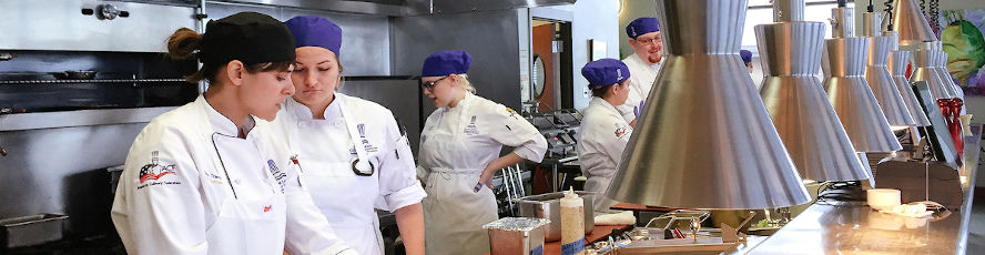 Culinary program students cooking at Lobdell's Restaurant