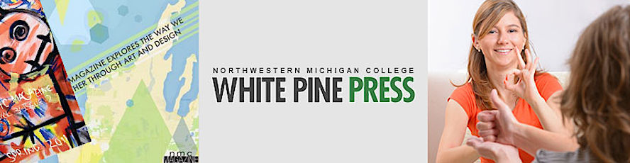Communications program students and White Pine Press and NMC Magazine logos