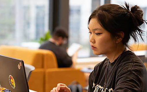 An NMC student with a laptop
