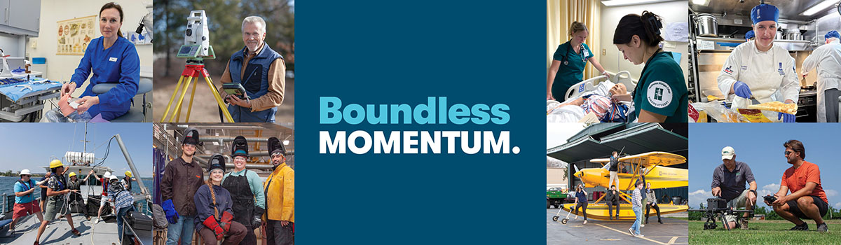 Photos of some of the more than 60 programs that NMC offers, including culinary, nursing, surveying, UAS, WET tech and welding