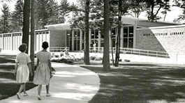 Two students outside Osterlin Library (1960s)