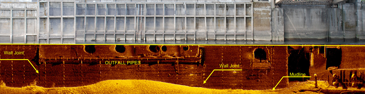 SONAR view of the side of retaining wall