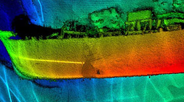 Marine Technology program image showing a scan of a shipwreck on the bottom of the Great Lakes