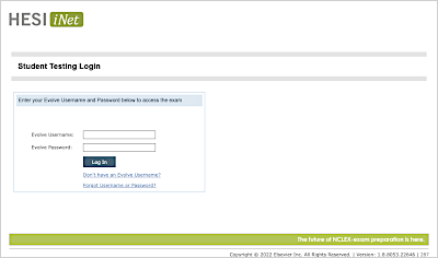 HESI website student login page screenshot