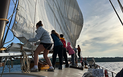 NMC Marine Technology program students help sail the Inland Seas schooner Alliance.